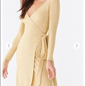 Yellow wrap sweater dress size medium NWT